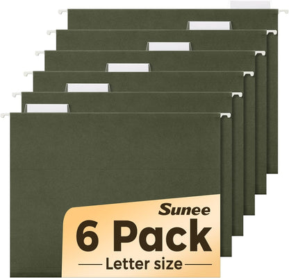 SUNEE Hanging File Folders, 25 Pack Reinforced Hang Folders Letter Size, Adjustable 1/5-Cut Tabs, Designed for Bulky Files, Filing Cabinet, Standard Green
