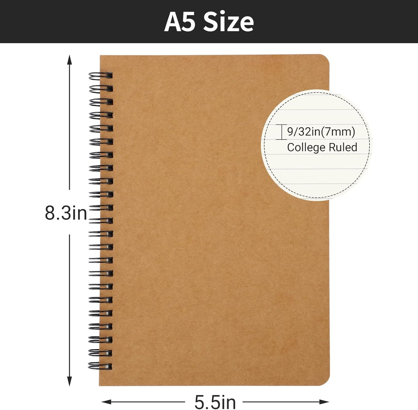 EUSOAR Spiral Notebook, A5 12packs 5.5"X8.3" 120 Pages Lined Travel Writing Notebooks Journal, Memo Notepad Sketchbook, Students College Office Business Subject Diary Ruled Book Journal-Black Cover