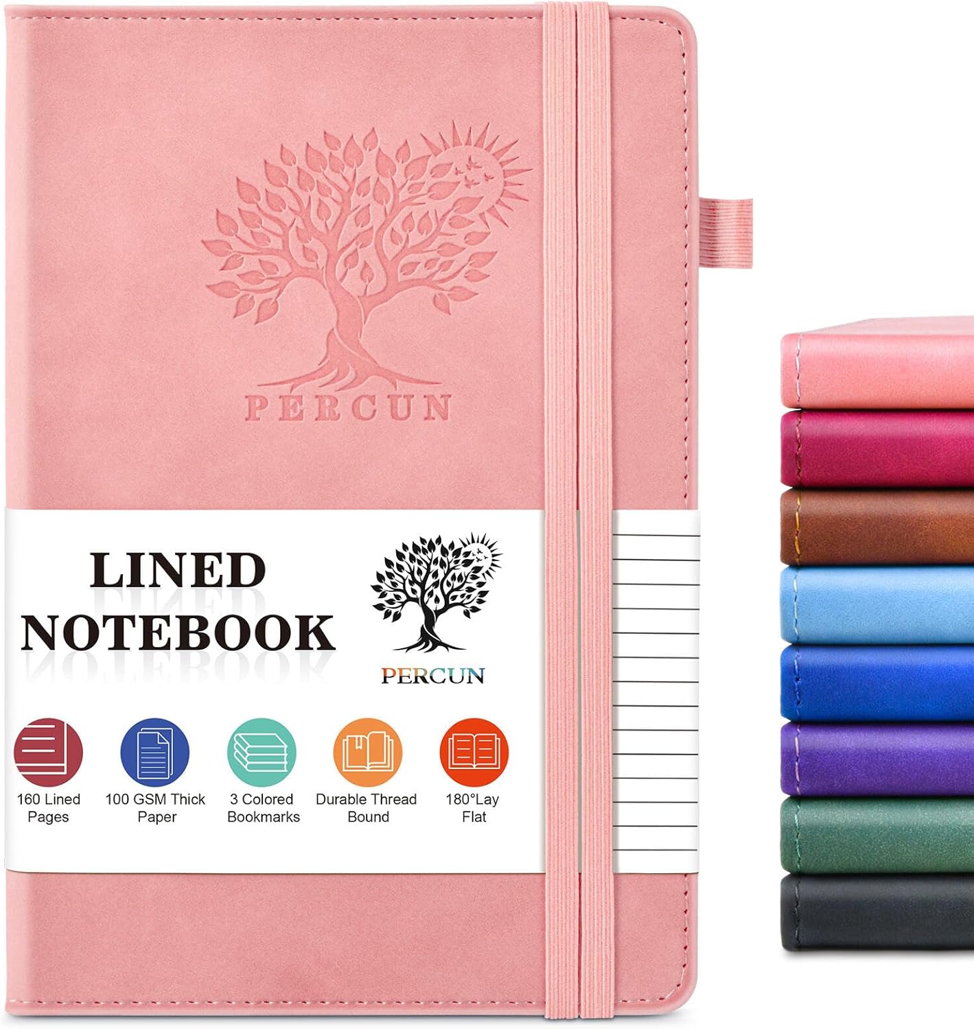 PERCUN Graph Paper Notebook, 160 Pages Grid Journal for women & men, A5 Hardcover Leather Graphing Notebook for School, Work, Travel, Note Taking 5.9”x8.5” (Black)