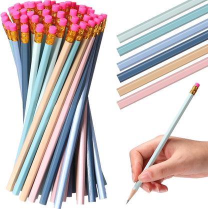 TecUnite 60 Pcs HB Pencils #2 Unsharpened Wood Cased Pencils with Eraser Hexagonal Pencil Cute Graphite No 2 Pen for Adults Gifts Exam School Office Sketching Learning (Wood Color, Silver)