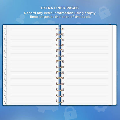 Clever Fox Password Book Spiral – Internet Address & Password Organizer with Laminated Alphabetical Tabs – Password Keeper Journal – Hardcover, Medium Size, 6.1x7.7” (Mystic Blue)