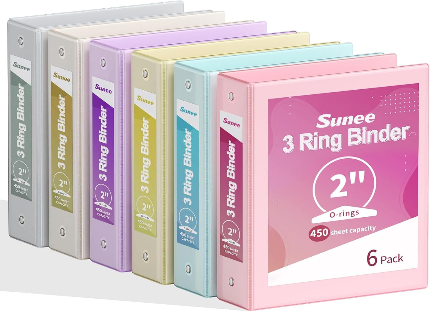 SUNEE 1 Inch Binders 3 Ring 6 Pack, Clear View Three Ring Binders PVC-Free (Fit 8.5x11 Inches) for School Binder or Office Binder Supplies, Classic 6 Colors