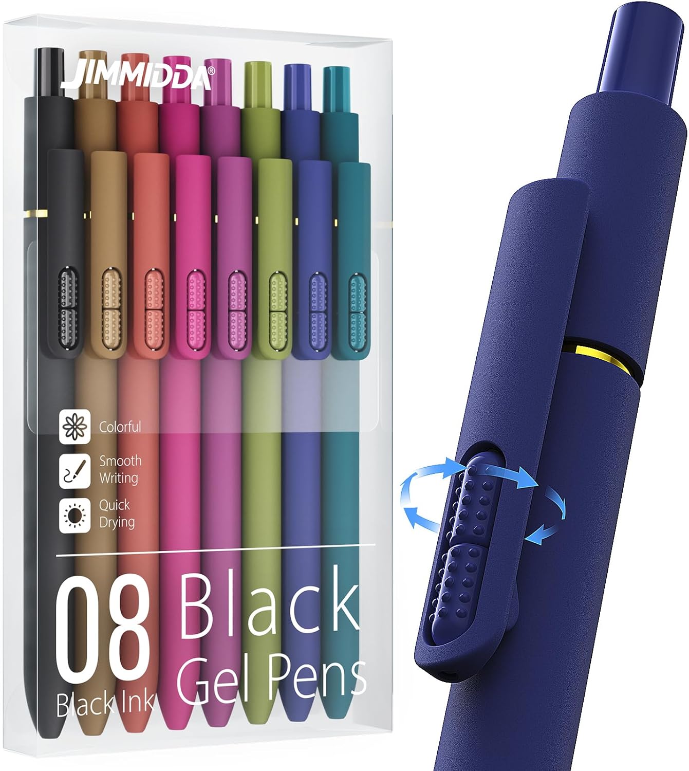 8Pcs Black Gel Pens - 0.7mm Medium Point Black Ink Pens | Smooth Writing - Quick Drying Retractable Pen for Men Women (Morandi - 8Pcs)