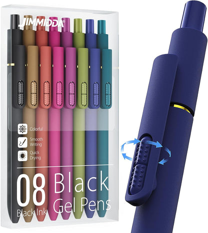 8Pcs Black Gel Pens - 0.7mm Medium Point Black Ink Pens | Smooth Writing - Quick Drying Retractable Pen for Men Women (Morandi - 8Pcs)