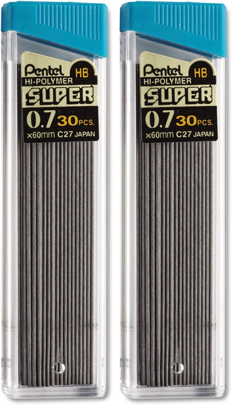 Pentel Super Hi-Polymer Lead Refill 0.7 mm Medium, HB, 30 Pieces of Lead (C27BPHB-K6)