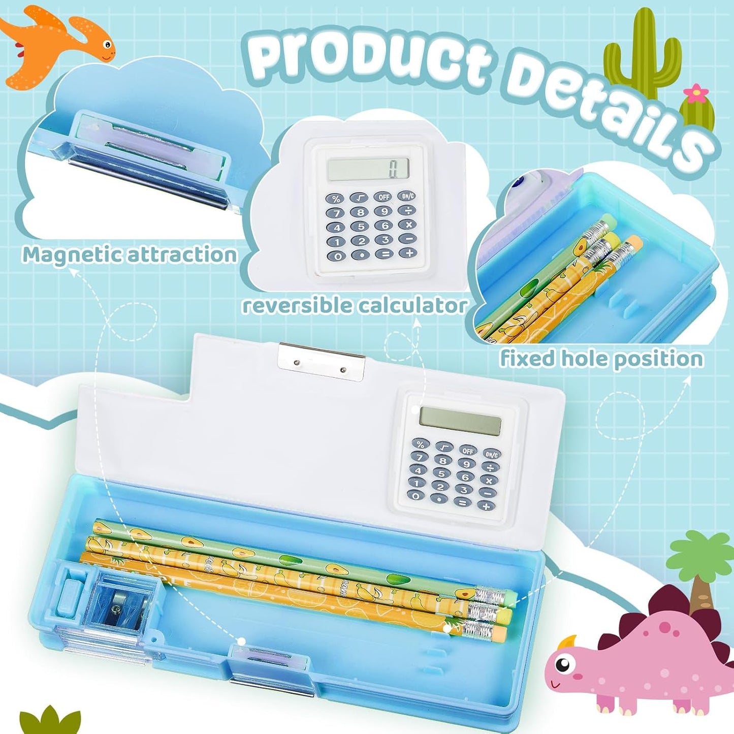 Henoyso Multifunctional Pencil Box for Girls Butterfly Pencil Case with Calculator and Sharpener Cool Cute Pencilcase School Supplies Essentials Christmas Birthday Gift Present for Kids Teens