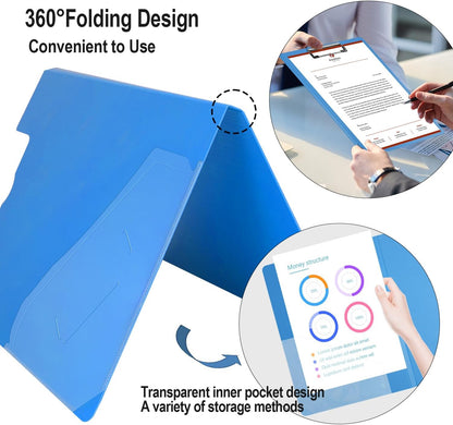 Clipboard Folder, A4 Foldable Clipboards with Pocket, File Cover Office Folder Clipboard, 360 Degree Foldable Storage Clipboards for Office, School or Medical Field, Blue