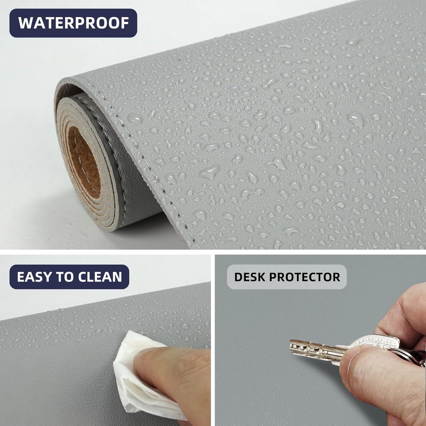 Large Desk Mat 47.2" x 17" Leather Desk Pad Protector with Natural Cork & PU Leather, Non-Slip Office Desk Mat, Large Mouse Pad, Waterproof Desk Blotter pad for Office&Home(Black)