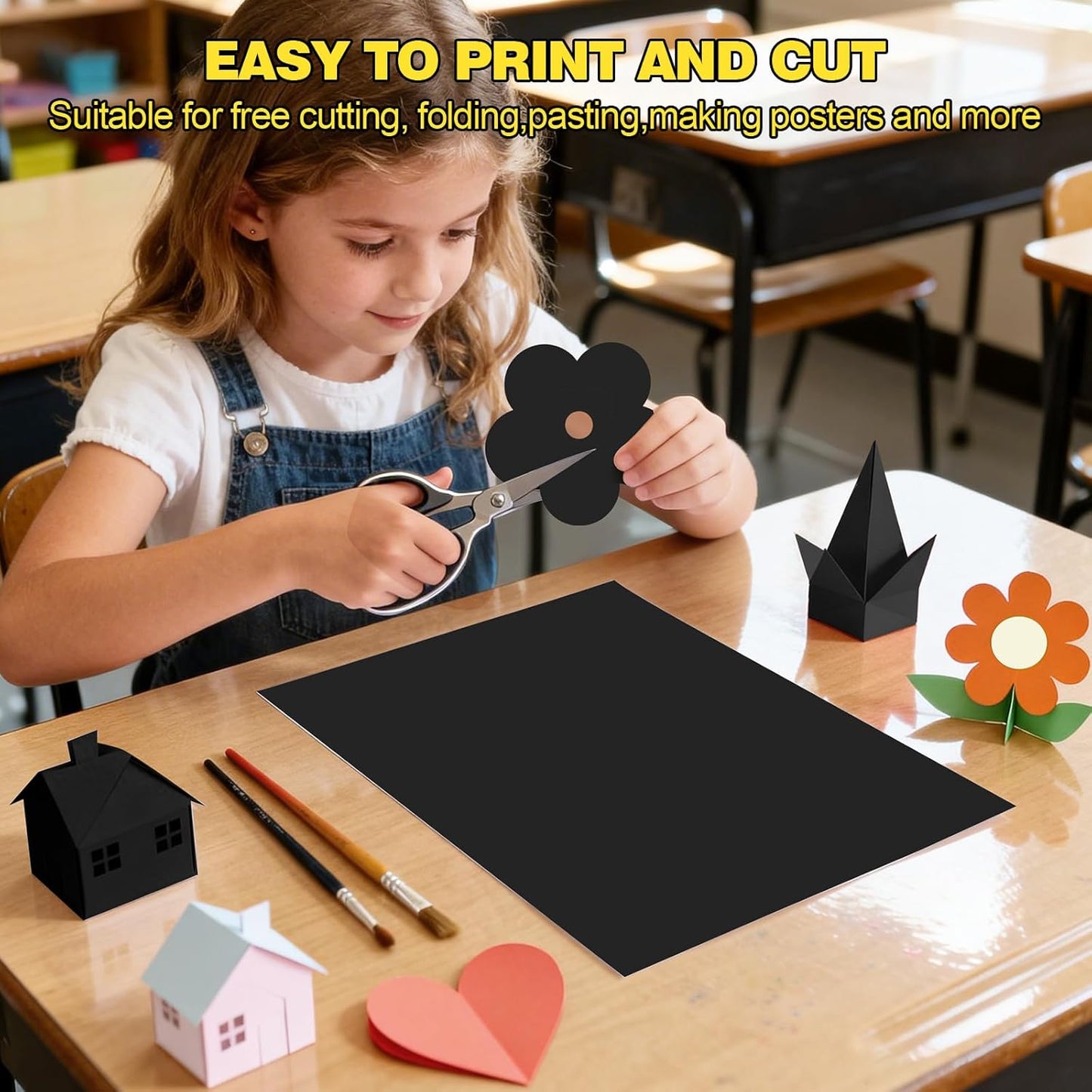 TUXIYA Black Cardstock 8.5 x 11 Inches, 180 GSM/65 LB Heavyweight Black Construction Paper, 40 Sheets Printer Paper for Invitations, DIY Cards, Arts, Crafts, Watercolor Projects