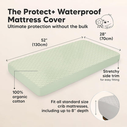 2-Pack Waterproof Crib Mattress Protector Cover Fitted - Quiet Baby Crib Mattress Pad Sheets, 52" x 28" Soft Quilted Cotton Baby Sheet, Machine Washable, Easy Fit, Durable (Soft White/Mavy)