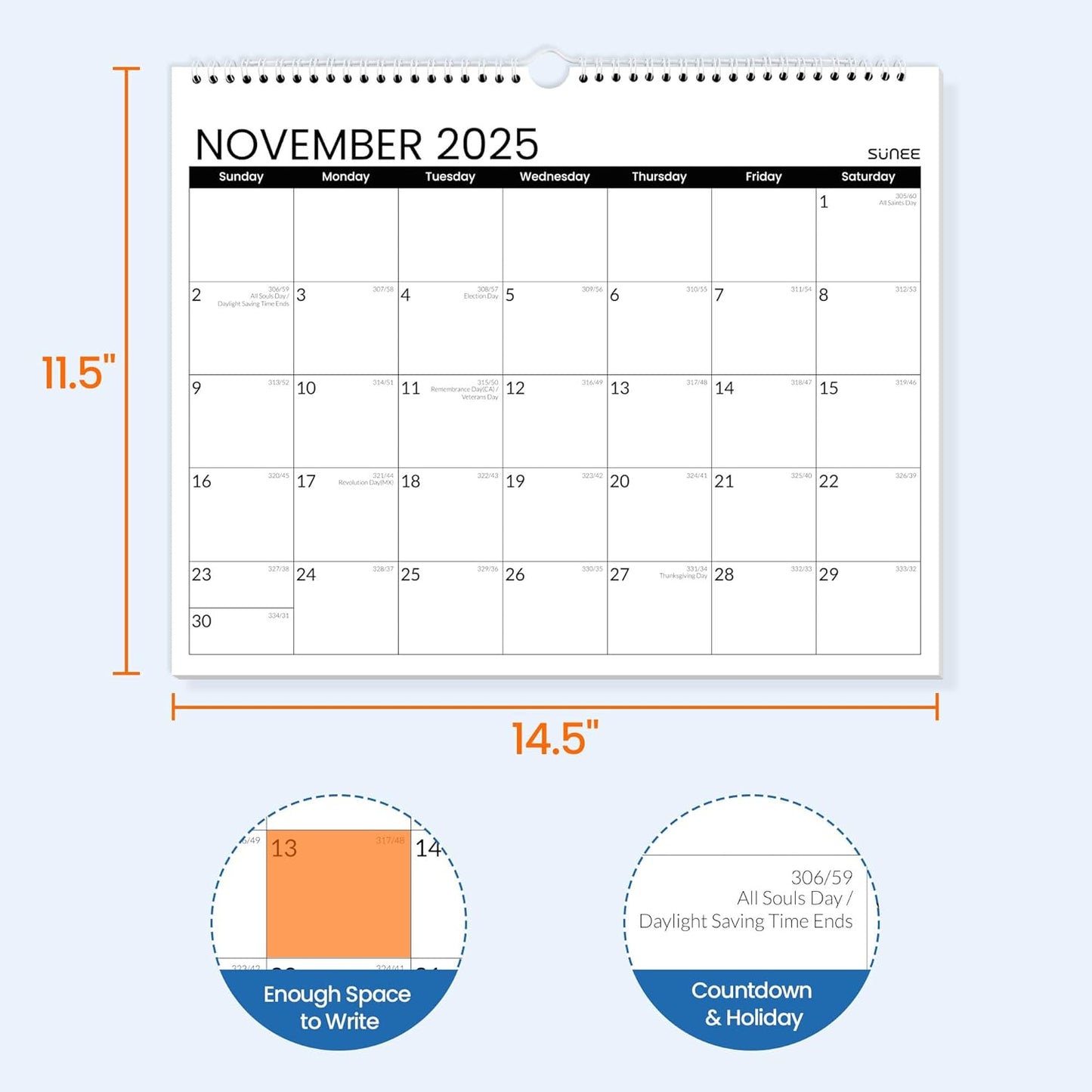 SUNEE Wall Calendar 2026 21 Months Apr. 2026 - Dec. 2027, 14.5"x11.5" Big Grid Hanging Calendar with Note for Organizing & Planning, Monthly Calendar 2026-2027 with Last Month and Next Month, White