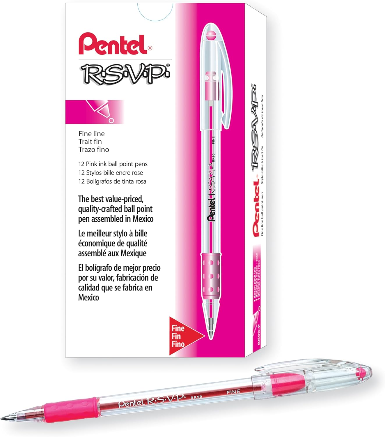 Pentel RSVP Ballpoint Pen, Fine Line, (0.7mm), Black Ink (BK90-A) (Pack of 1, 12 Count Total)