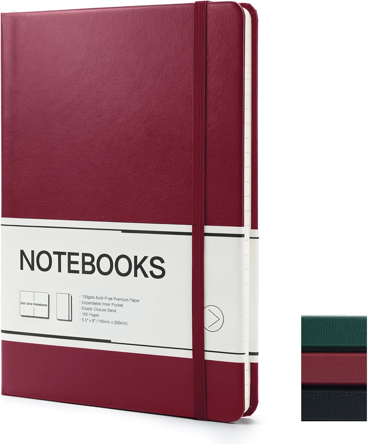 M&G Dotted Journal Notebook, 160 Pages, A5 Medium Size 5.6" x 8" for Men Women, 100GSM Thick College Ruled Paper Bullet Journal for Note Taking, Work & Office, Leather Hardcover, Green