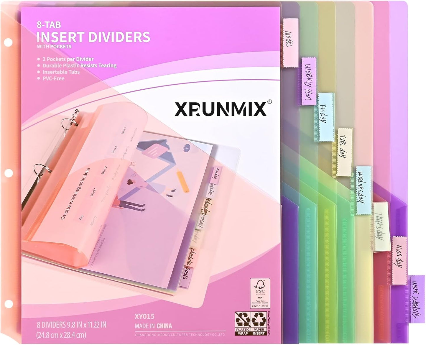 8-Tab Binder Dividers, Index Pockets for 3 Ring Binders, 8 Pastel Colors, US Letter Size (1)