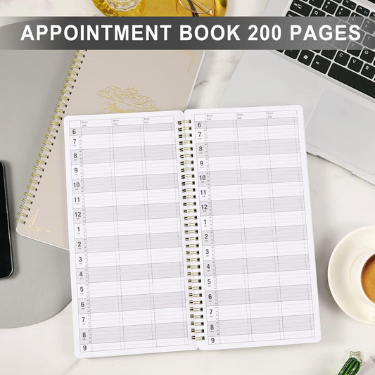 Appointment Book - Undated Salon Appointment Book, Daily & Hourly Schedule Book with 200 Pages, 6 AM - 9 PM, 15 Minute Intervals Day Planner, 6" x 11.5", 3 Column, Twin-Wire Binding, Hardcover