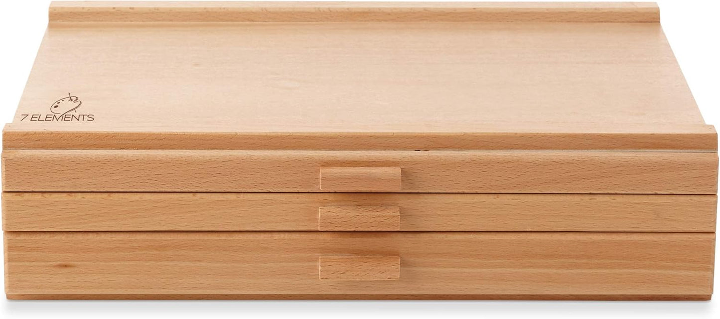 7 Elements 4 Drawer Wooden Artist Storage Supply Box for Pastels, Pencils, Pens, Markers, Brushes and Tools