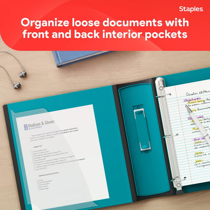 Staples Better Binder 2-Inch D-Ring View Binder, Reinforced Spine, Holds Up to 540 Sheets, Teal, for Office & School