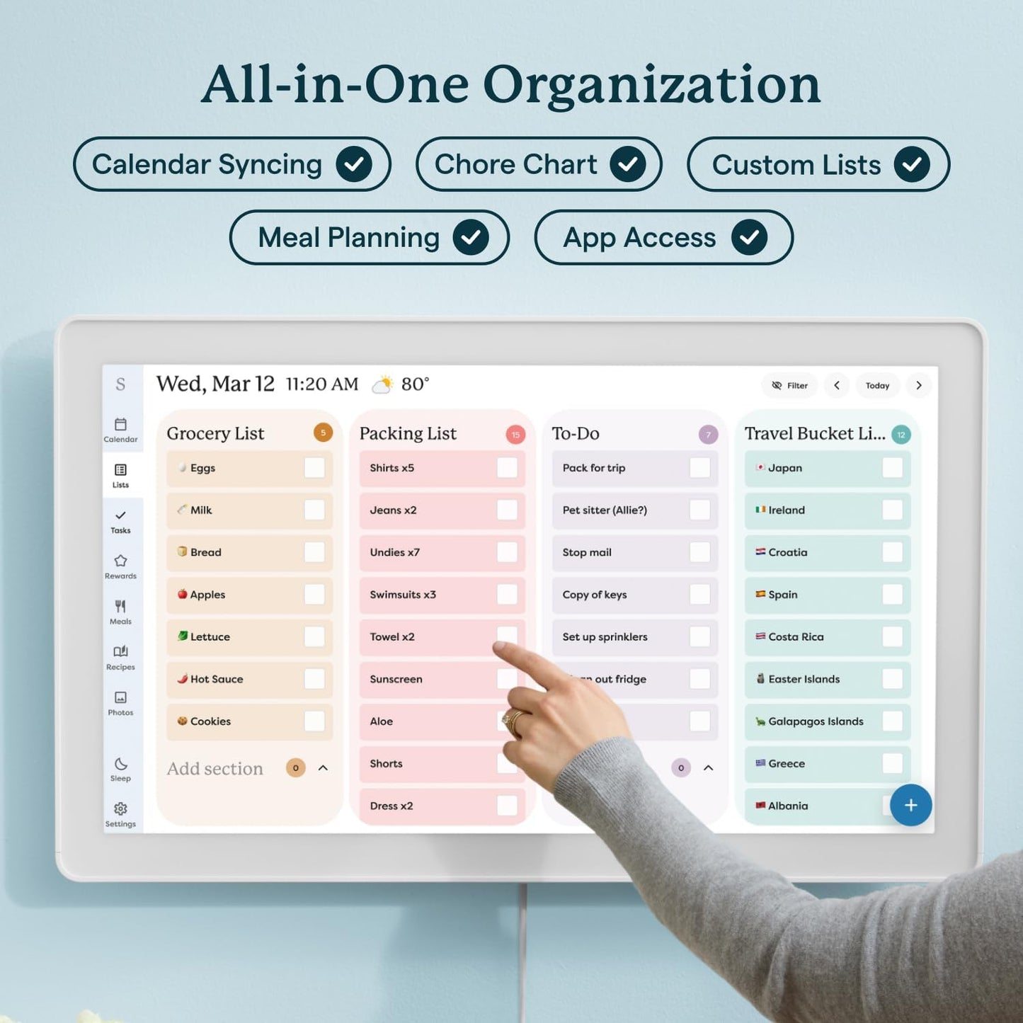 Skylight Calendar Max: 27-Inch Smart Digital Calendar & Chore Chart, Family Organizer with Interactive Touchscreen Display – Wall Mountable in Portrait or Landscape, Classic White Frame