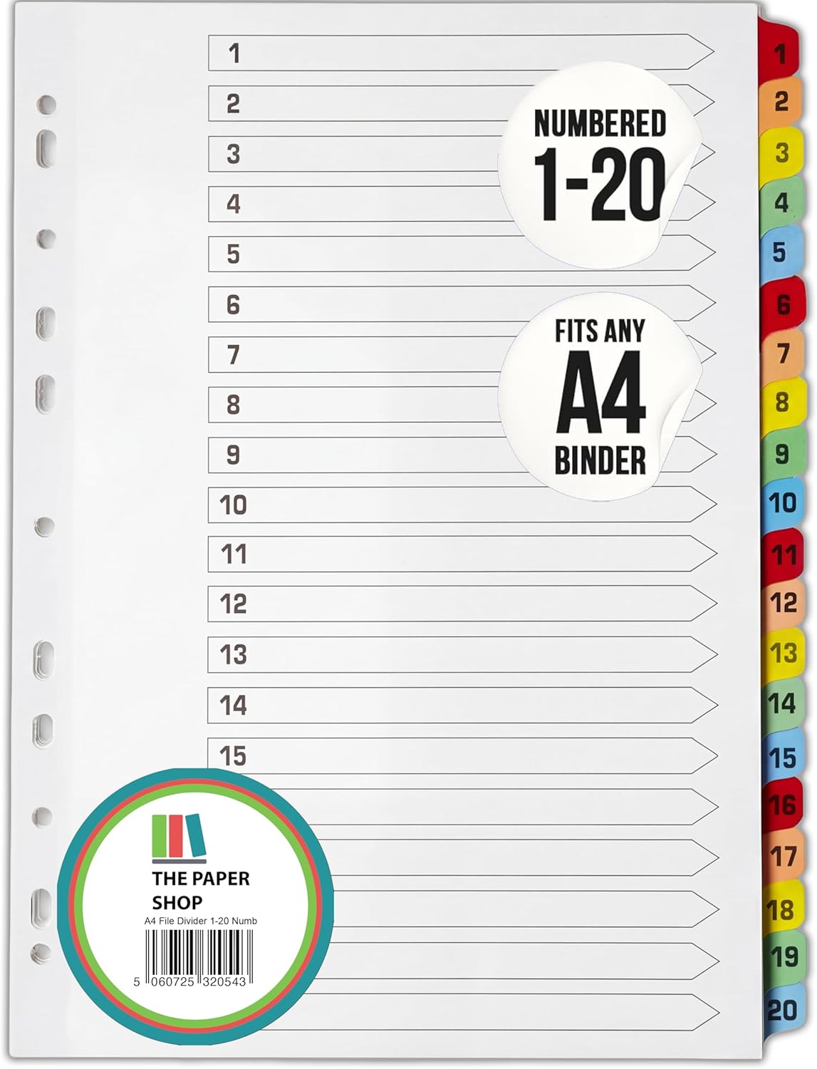 Binder Dividers with Tabs 1-20 Numbered – A4 (3 Pack) | Dividers for 3 Ring Binder | Numbered Tab Dividers for Office, School & Home Organization - The Paper Shop
