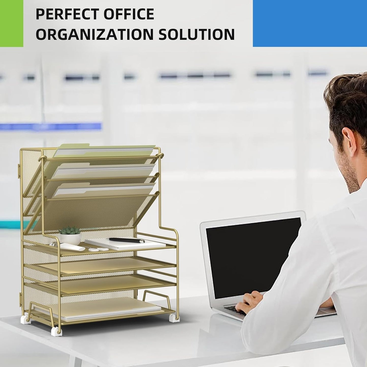 MINDEPOT 4-Tier Paper Organizer + 3-Pocket File Holder + Drawer + Pen Holders, Desktop File Organizers Paper Tray for Office Supplies School Classroom Organization (Black, No Drawer & Pen Holder)