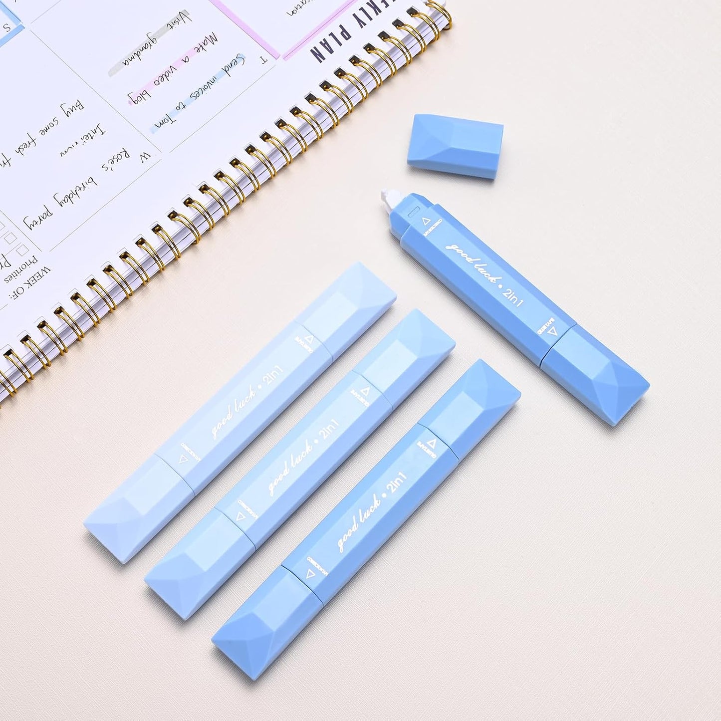 Temiary 4 Pcs 2 in 1 White Correction Tape and Double Sided Roller Set, Aesthetic Smooth Pull Out Tapes with Adhesive Glue Tape Roller Runner for School Office Supplies (Pink)