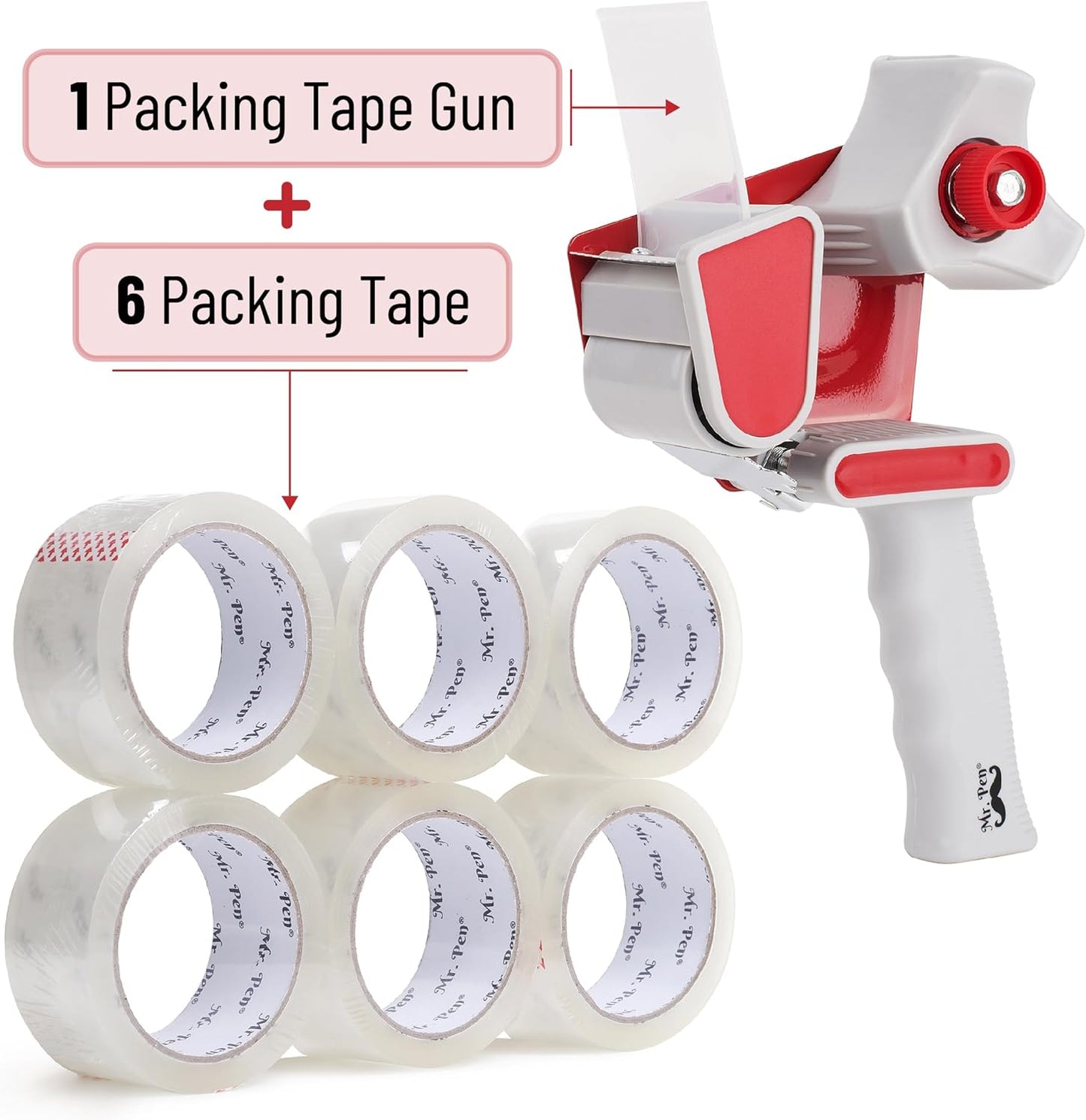Mr. Pen- Heavy Duty Packing Tape, 1.88" Wide, 60 Yard, 6 Pack With 1 Dispenser Gun, 2 Inch, Clear Packaging Tape for Moving Boxes