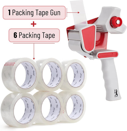 Mr. Pen- Heavy Duty Packing Tape, 1.88" Wide, 60 Yard, 6 Pack With 1 Dispenser Gun, 2 Inch, Clear Packaging Tape for Moving Boxes