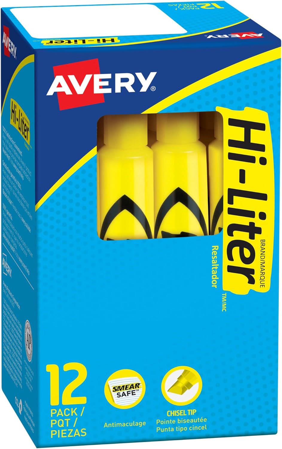 Avery Hi-Liter Desk-Style Highlighters, Smear Safe Ink, Chisel Tip, 2 Yellow Highlighters (24081)