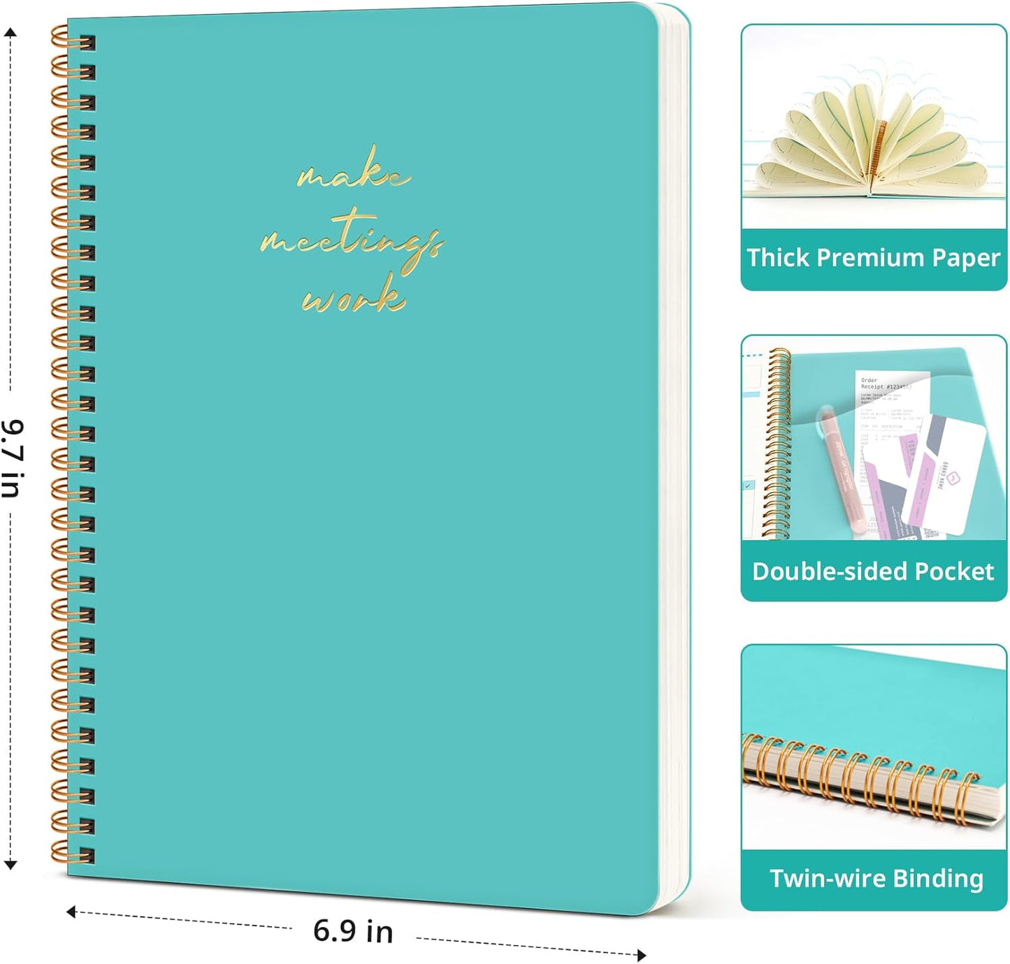 Meeting Notebook for Work Organization - Work notebook with action items, Meeting Minutes Planner Notebook, Perfect Office Supplies for Men & Women - Pink