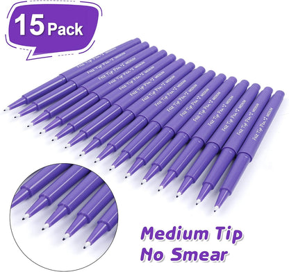 Lelix Felt Tip Pens, 15 Black Pack, 0.7mm Medium Point, Felt Tip Markers Pens for Journaling, Writing, Note Taking, Planner, Perfect for School Office and Art Supplies