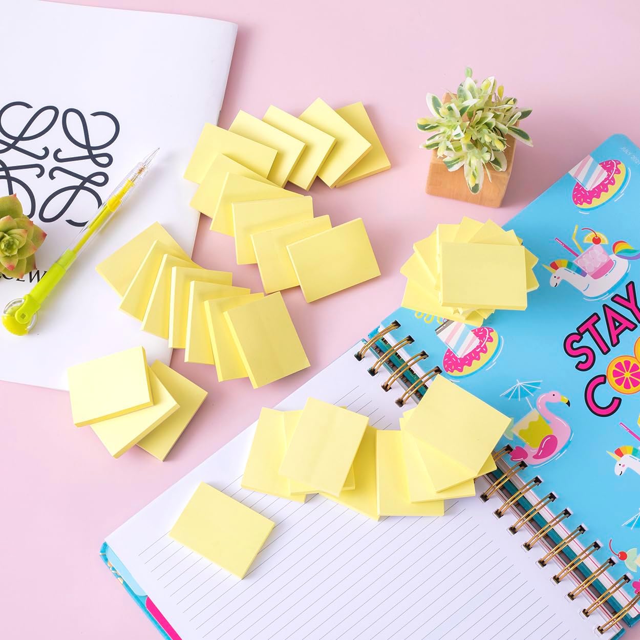 (50 Pads) Sticky Notes 1.5x2, Sticky Pads, Recyclable, Self-Stick Pads, Easy to Post for Home, Office, Notebook (Yellow)