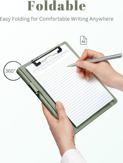 Small Clipboard Junior Padfolio Folio 7 x 9 Writing Pad Refillable, Mymazn Faux Leather Folder A5 for Notepad 5 x 8 Junior Size Portfolio (Black)