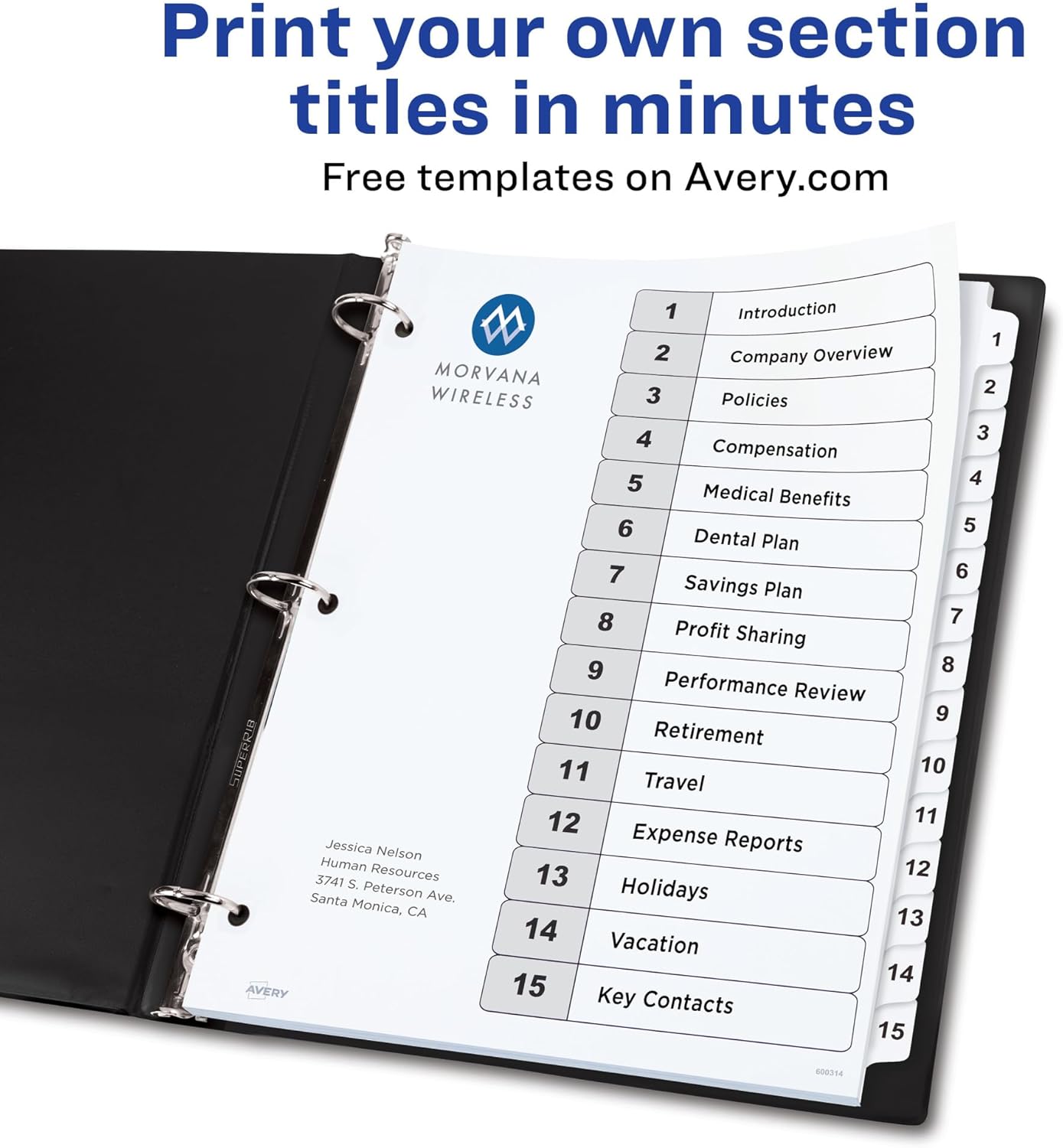 Avery Dividers for 3 Ring Binders, 15 Tabs per Set, Customizable Table of Contents, Classic White Tabs, Great for Organizing Reports, Projects, and More (3 Sets of 11079)