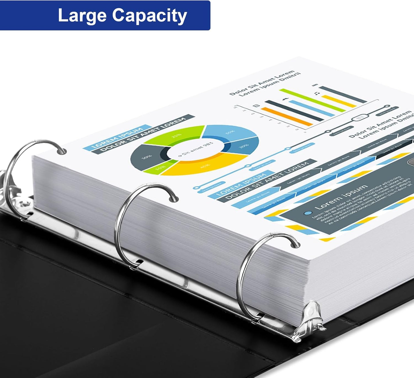 3 Ring Binder 1-1/2 Inch, ViVin Sturdy 1.5"-Round Ring Binder with 2 Interior Pockets, Clear View Cover, PVC-Free, Fits 300 Sheets of 8.5'' x 11'' Paper, Office Home School (6 Pack, White)