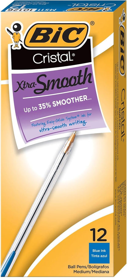 BIC Cristal Xtra Smooth Black Ballpoint Pens, Medium Point (1.0mm), 12-Count Pack, Extra Smooth and Reliable Ballpoint Pens