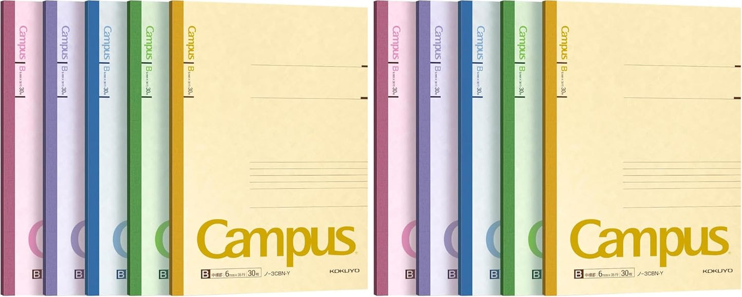 KOKUYO Composition Notebooks, 5 Pack Campus Semi-B5 Comp Book with B 6mm Ruled, 30 Sheets, Classic School Lined Notebook, Journal Notebook for Women Work Study Note Taking (NO-3CBNx5)