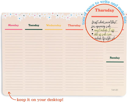 ban.do Weekly Planner Notepad, Desk Planner/Calendar Pad with 52 Sheets, Undated Weekly Desktop Calendar/Agenda (Pink/Green)