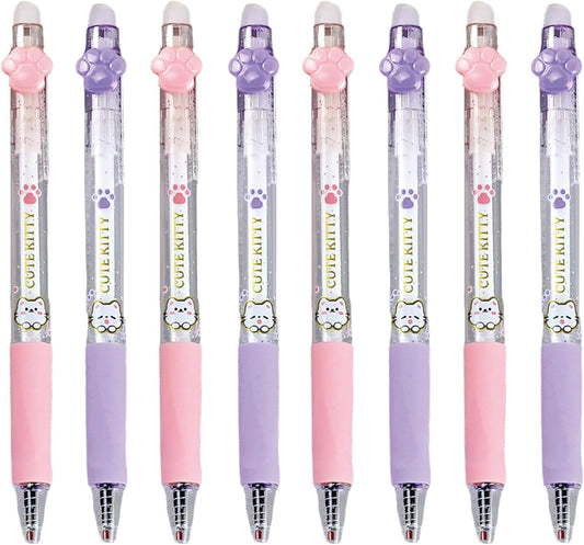 MOZXIRZ 8 Pcs Erasable Gel Ink Pens Retractable Erasable Pens Cute Cartoon Cat Pen 0.5mm Blue Ink Smooth Writing Aesthetic Pen for Women Office School Supplies (8Pcs Cat-Blue Ink)