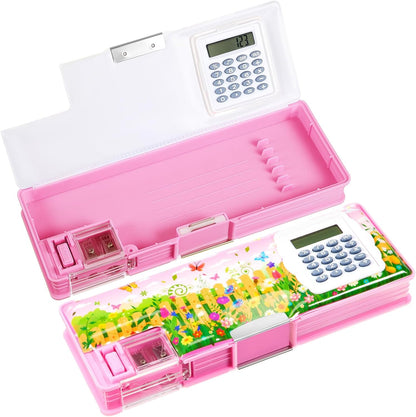 Henoyso Multifunctional Pencil Box for Girls Butterfly Pencil Case with Calculator and Sharpener Cool Cute Pencilcase School Supplies Essentials Christmas Birthday Gift Present for Kids Teens