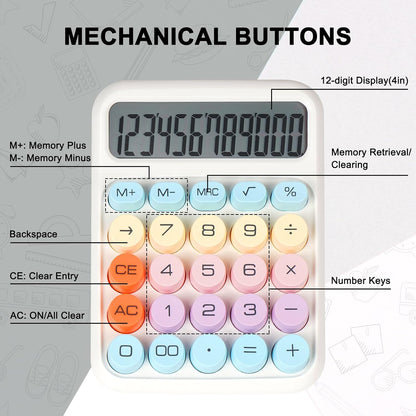Mechanical Switch Calculator with Big Buttons, Calculators Desktop, 12 Digits, Large LCD Display, Desk Calculator, Cute Pink Calculators for Teachers Students Basic Office (Pink)