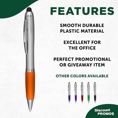 DISCOUNT PROMOS Custom Stylus Ballpoint Pens Set of 10/50/100, Personalized Bulk Pack - Black Ink, Great for Office, School, Business, Tradeshows, Events - Purple