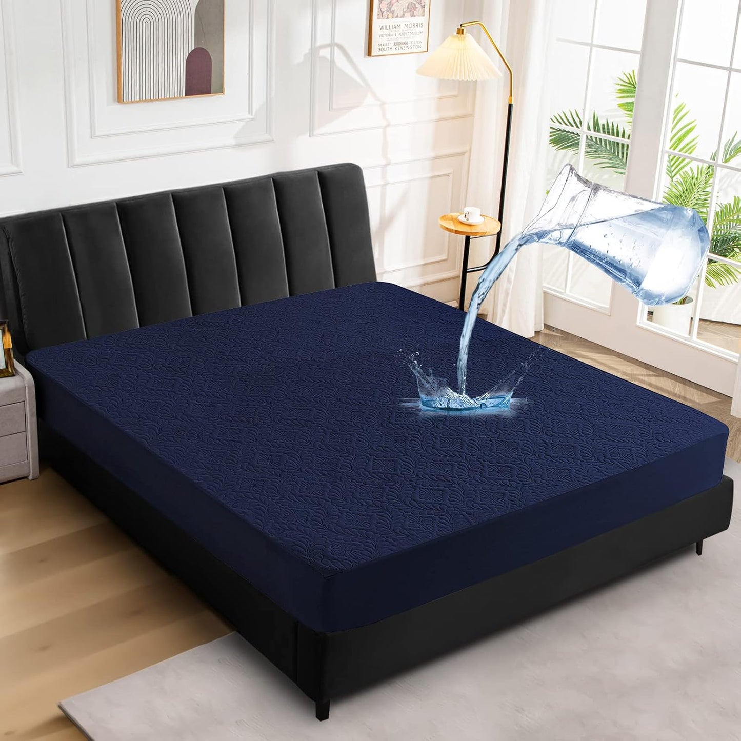Sufdari Mattress Protector,Waterproof 18" Deep Pocket Mattress Cover Fitted Sheet Style with Elastic Rubber Band,Washable and Easy Care-Black,Queen