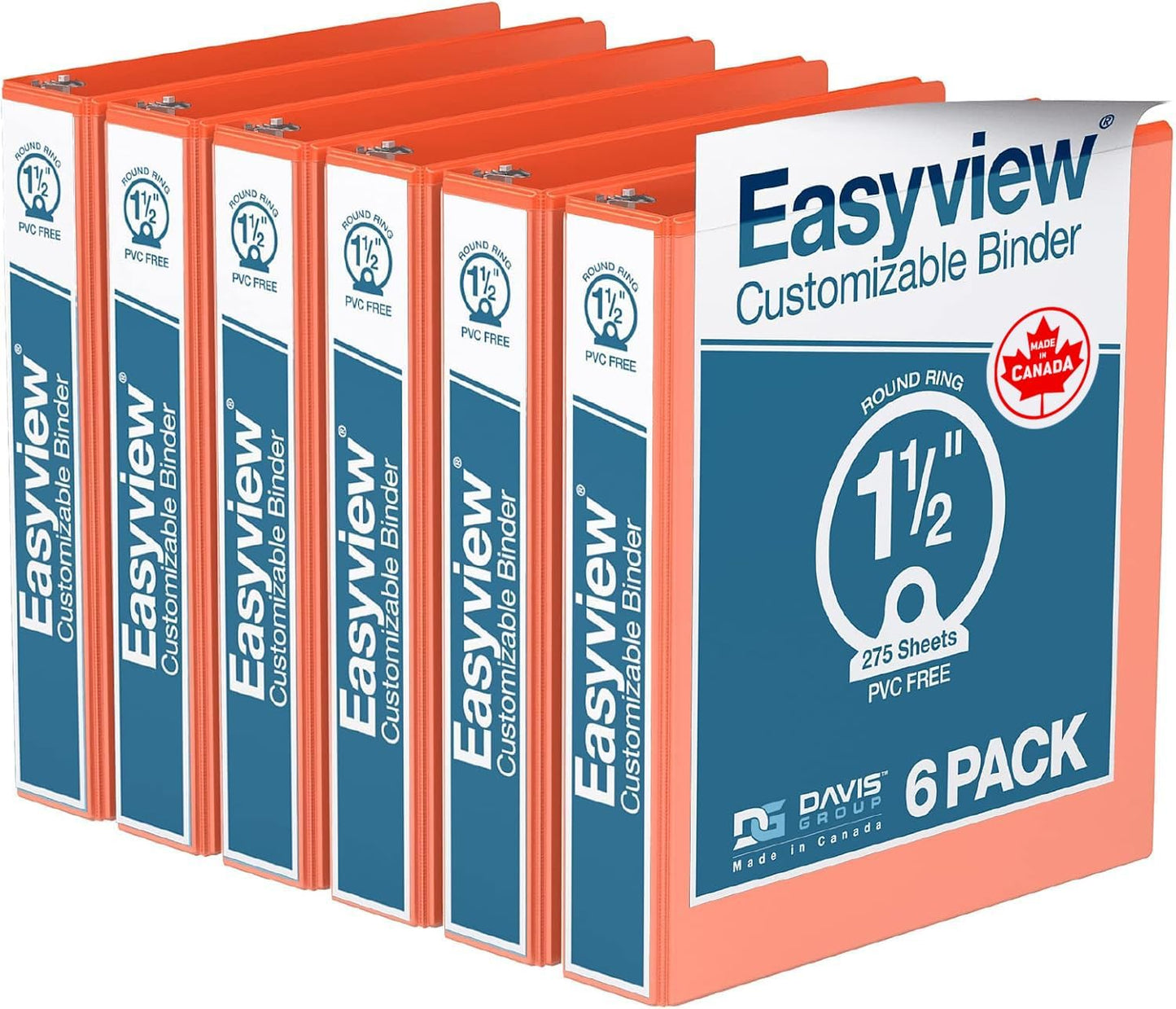Easyview Premium 3-Ring Binders with Clear-View Covers and Round Rings, Binders for School or Office, 1 Inch, Pack of 6, Navy Blue