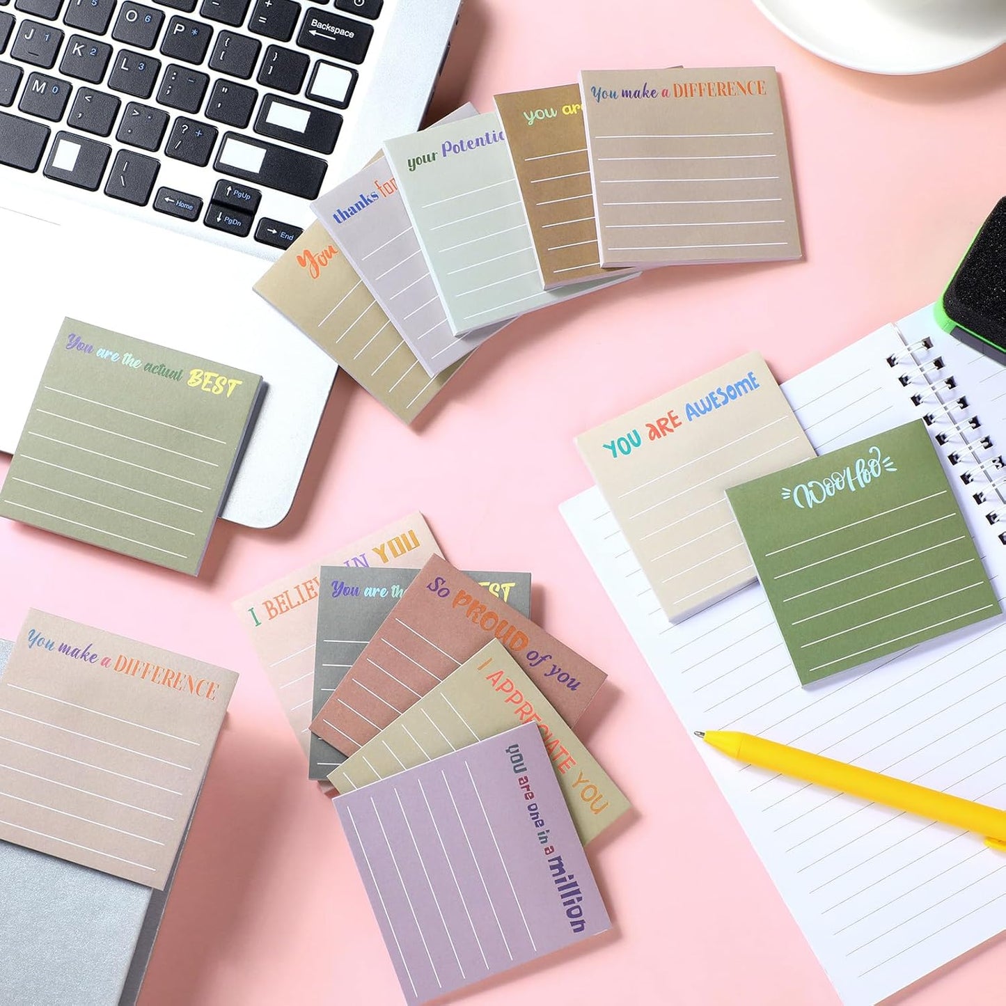 Yinder 48 Pcs Inspirational Sticky Notes Cute Motivational Sticky Notes Pad End of Year Employee Appreciation Gifts Bulk for Teacher Nurse Coworkers Office Supplies 3 x 3'' (Thank You,Dark Color)
