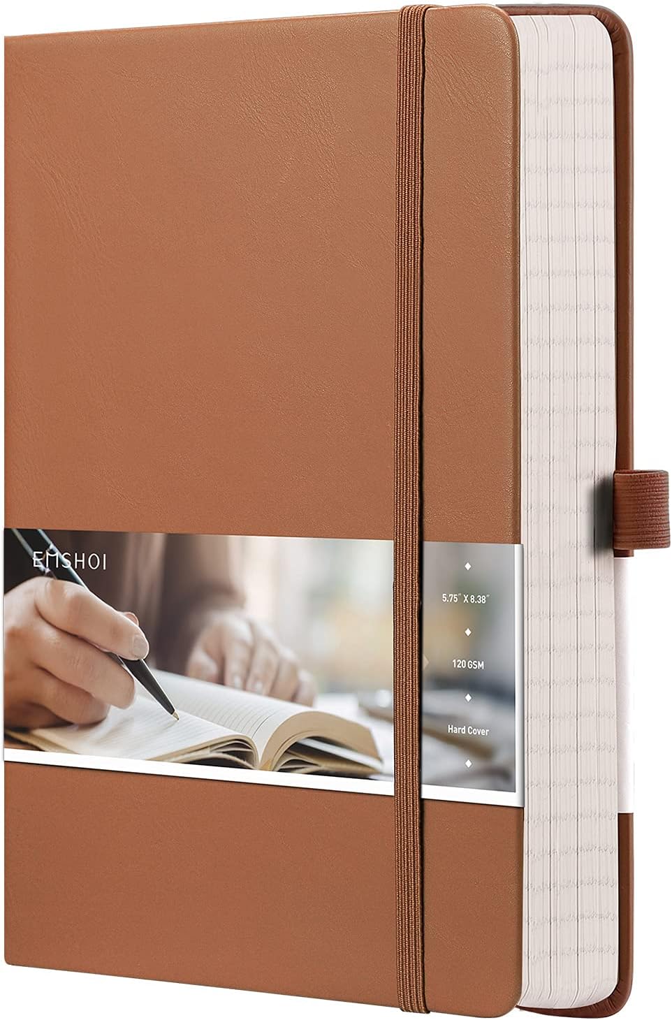 EMSHOI Graph Paper Notebook - 256 Pages A5 Graph Notebook/Journal, Hard Cover, 120gsm Thick Paper, Smooth PU Leather, Inner Pocket, 5.75'' × 8.38''-Black
