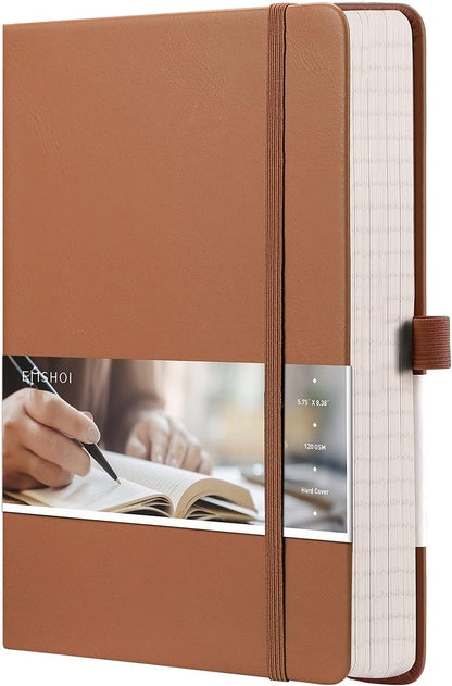 EMSHOI Graph Paper Notebook - 256 Pages A5 Graph Notebook/Journal, Hard Cover, 120gsm Thick Paper, Smooth PU Leather, Inner Pocket, 5.75'' × 8.38''-Black