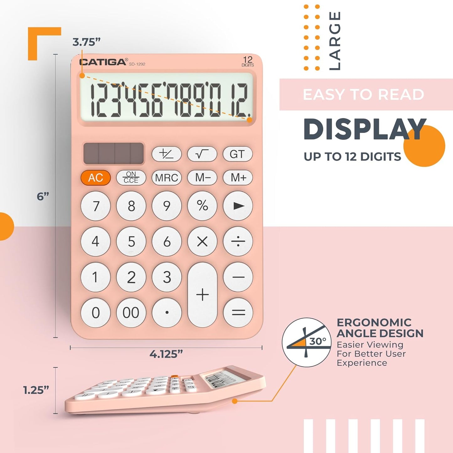 CATIGA 12 Digit Desktop Calculator Basic Desk Calculator with Large LCD Display, Big Buttons, 4 Function, Solar and Battery Dual Power, for Office, School, Home, SD-1292 Green
