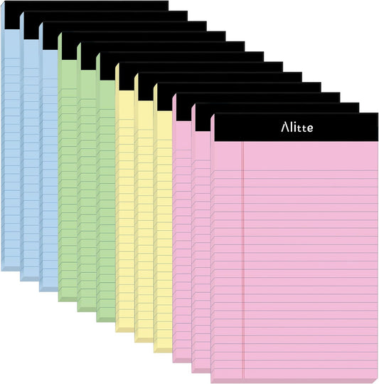 Alitte Colored Legal Pads 8.5 x 11, Pack of 12 - Perforated Wide Ruled Writing Note Pads - Premium Thick Paper, No Ink Bleeding - Lined Legal Pad For Home, Office, School, Business - 50 Sheets
