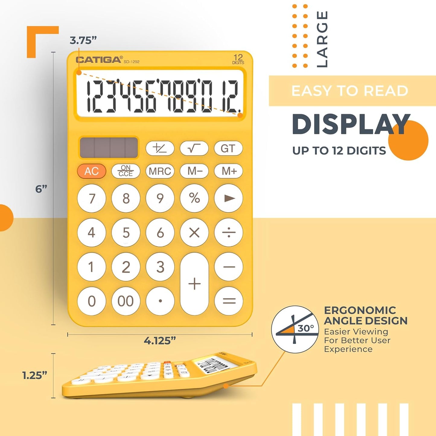 CATIGA 12 Digit Desktop Calculator Basic Desk Calculator with Large LCD Display, Big Buttons, 4 Function, Solar and Battery Dual Power, for Office, School, Home, SD-1292 Green