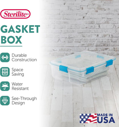 Sterilite 4-Pack Gasket Box, Weather-Resistant Storage Bins with Latching Lids, 32 Quart - Heavy-Duty Organizing Containers for Closet, Bathroom, and Office